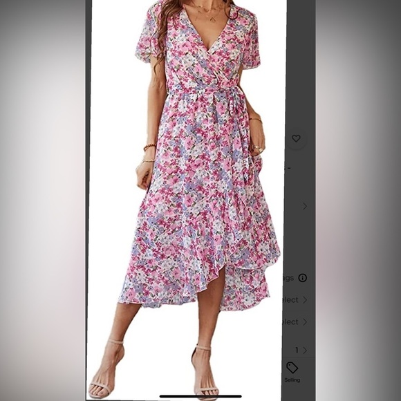 GRACEASY DRESS PINK WHITE FLORAL PRINT FIT FLAIR WRAP SUMMER DRESS SIZE XL NET - Picture 6 of 14